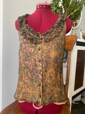 J. Crew Silk Floral Blouse with Ruffle Trim